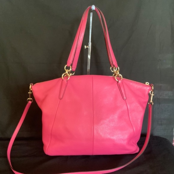 Coach Kelsey Pebbled Leather Medium Crossbody Satchel Tote - Dahlia Pink - Picture 2 of 8